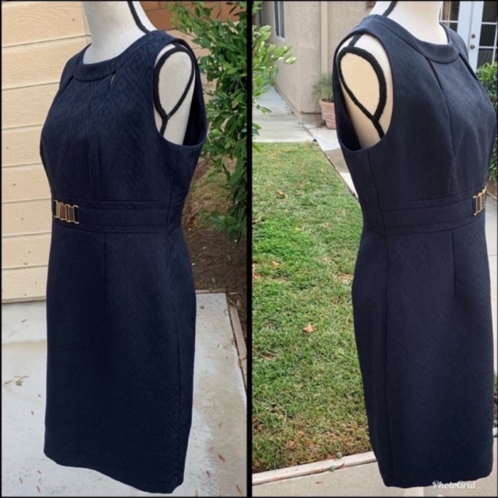Tahari ASL Gorgeous Navy Blue Sheath Dress Size 12 FINAL $30 - Picture 4 of 8